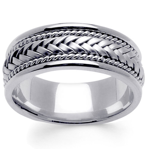 8mm Hand-Woven Rope & Braided Men's Wedding Band - 14K White Gold